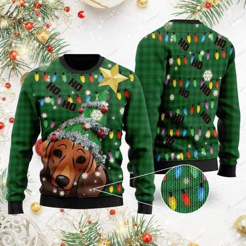 Ho Ho Ho Dachshund Ugly Christmas Sweater, All Over Print Sweatshirt