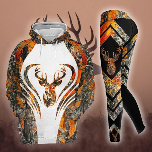 Orange Deer Hunting 3D Hoodie Legging Set Combo