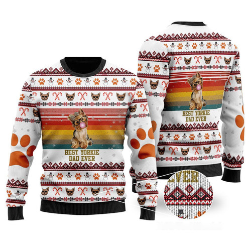 Best Yorkie Dad Ever Ugly Christmas Sweater, All Over Print Sweatshirt