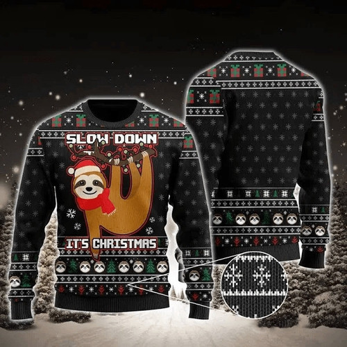 Slow Down But Its Christmas Sloth Ugly Christmas Sweater, All Over Print Sweatshirt