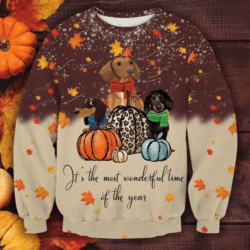 Cute Dachshund Thanksgiving Ugly Christmas Sweater, All Over Print Sweatshirt