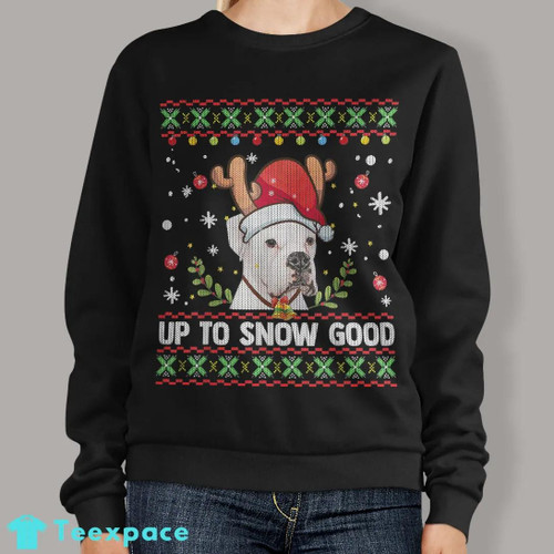 White Boxer Dog Reindeer Ugly Sweater Christmas