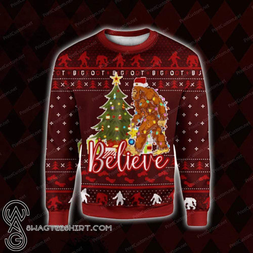 Bigfoot Believe Ugly Christmas Sweater, All Over Print Sweatshirt