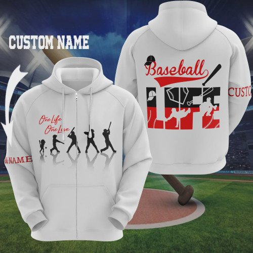 Personalized Baseball One Life One Love 3D All Over Print Hoodie, Zip-up Hoodie