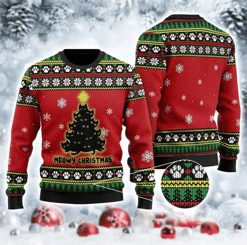 Black Cat Christmas Tree For Unisex Ugly Christmas Sweater, All Over Print Sweatshirt