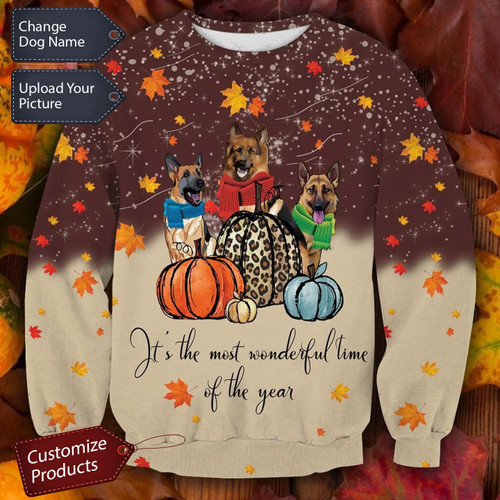 Pumpkins Autumn Dogs It's The Wonderful Time Of The Year For Unisex Ugly Christmas Sweater, All Over Print Sweatshirt