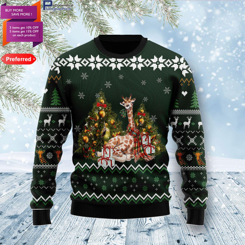 Giraffe Holiday For Unisex Ugly Christmas Sweater, All Over Print Sweatshirt