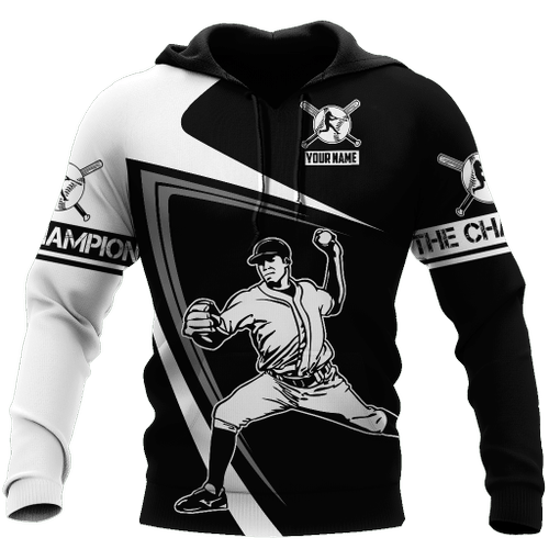 Personalized Baseball Black And White Custom Name 3D All Over Print Hoodie, Zip-up Hoodie