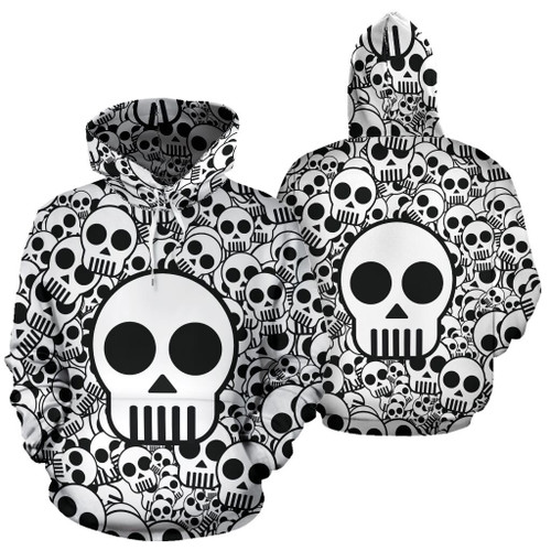 Simple Skull 3D All Over Print Hoodie, Zip-up Hoodie