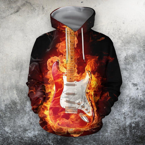 Fire Guitar 3D All Over Print Hoodie, Zip-up Hoodie