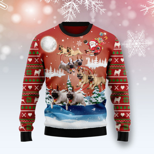 Pug Reindeer Cute For Unisex Ugly Christmas Sweater, All Over Print Sweatshirt