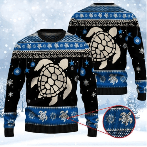 Sea Turtle Winter Ugly Christmas Sweater, All Over Print Sweatshirt
