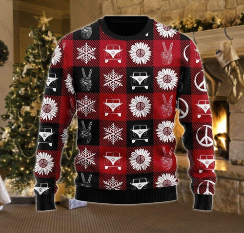 Hippie Peace Love Ugly Christmas Sweater, All Over Print Sweatshirt
