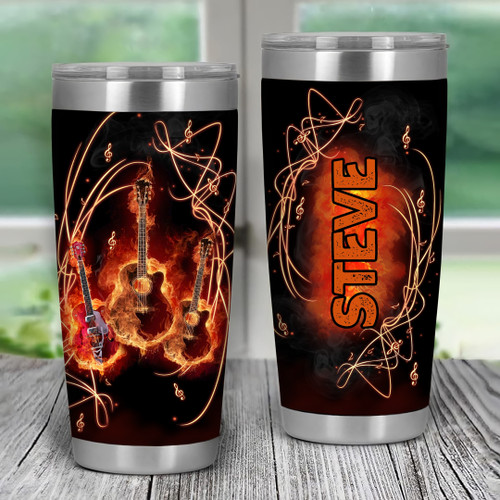 Fire Electric Guitar Personalized Tumbler Cup Stainless Steel Insulated Tumbler 20 Oz Best Gifts For Guitarist Guitar Lovers Great Birthday Gifts Christmas Gifts Tumbler Travel Tumbler With Lid