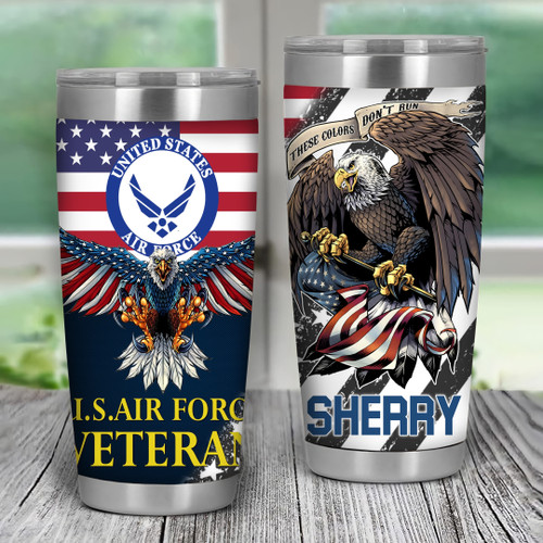 Personalized Us Air Force Veteran Bald Eagle Stainless Steel Tumbler, Tumbler Cups For Coffee/Tea, Great Customized Gifts For Birthday Christmas Thanksgiving