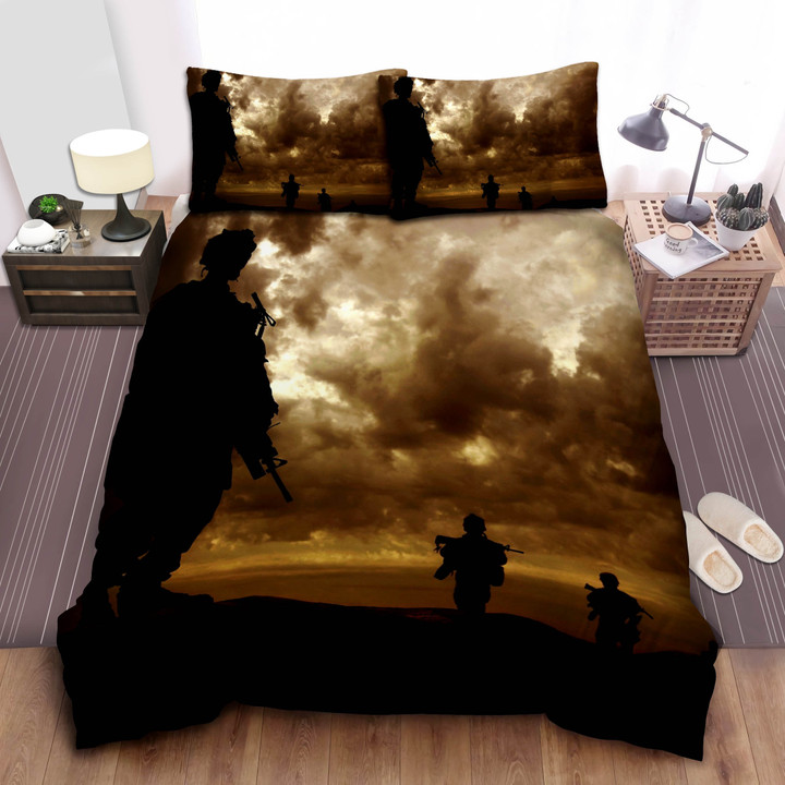 Us Army Soldiers Shadow Under Overcast Sky Bed Sheets Spread  Duvet Cover Bedding Sets