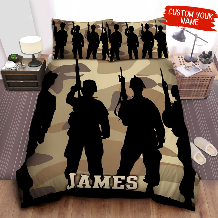 Personalized Us Army Soldiers Silhouette Illustration Bed Sheets Spread  Duvet Cover Bedding Sets