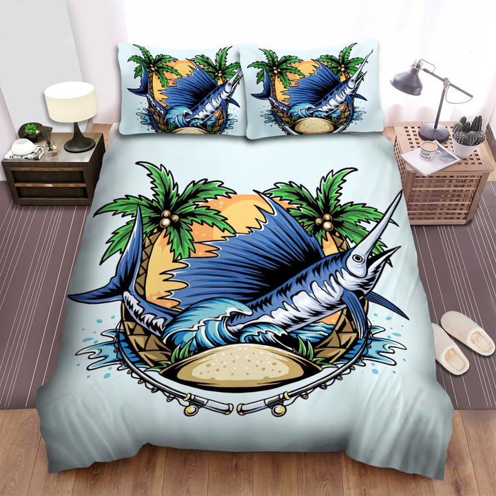 The Wild Animal - The Sailfish In The Island Illustration Bed Sheets Spread Duvet Cover Bedding Sets