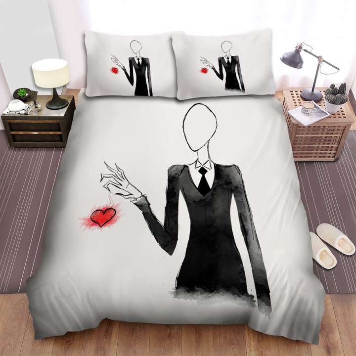 Halloween Slenderman With A Red Heart Painting Bed Sheets Spread Duvet Cover Bedding Sets