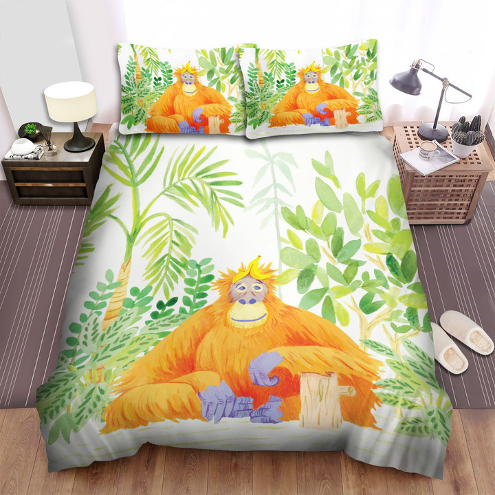 The Wild Animal - The Orangutan Sitting Hand Drawn Style Bed Sheets Spread Duvet Cover Bedding Sets