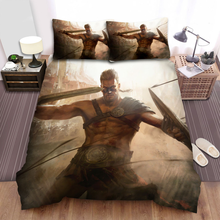 Elite Gladiator Blocking All Arrows Artwork Bed Sheets Spread Duvet Cover Bedding Sets