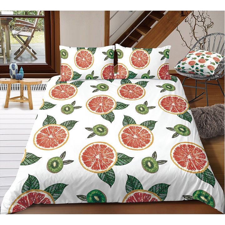 Orange And Kiwi Pattern Bedding Set  Bed Sheets Spread  Duvet Cover Bedding Sets