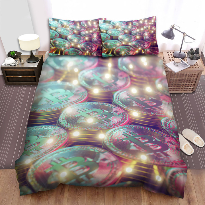 Glowing 3d Bitcoin Stacks Bed Sheets Spread Duvet Cover Bedding Sets