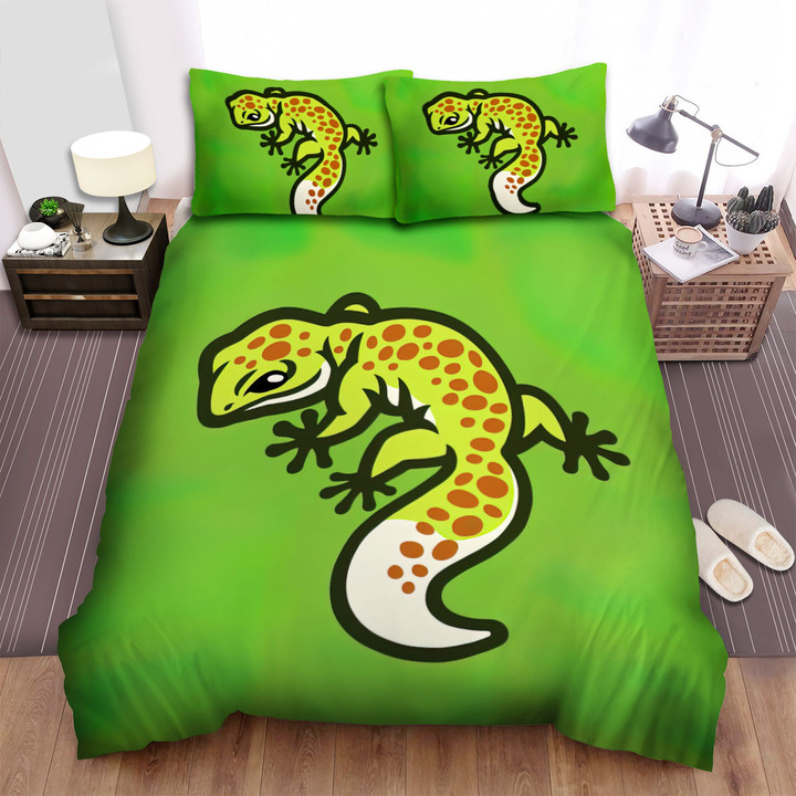 The Wild Animal - The Green Leppard Gecko Vector Art Bed Sheets Spread Duvet Cover Bedding Sets