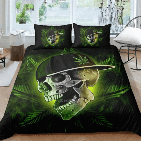 Skull Marijuana Leaf Bed Sheets Spread Duvet Cover Bedding Sets