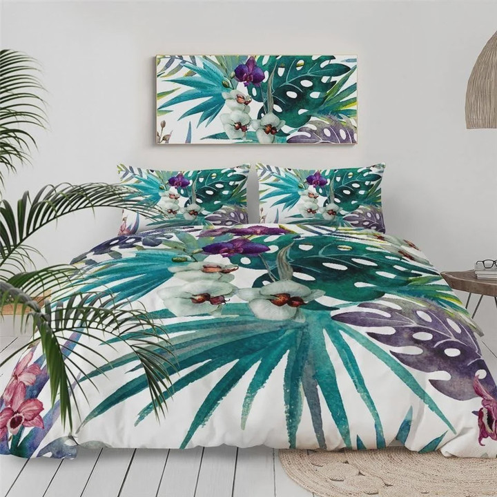 Tropical Orchids Flowers  Bed Sheets Spread  Duvet Cover Bedding Sets