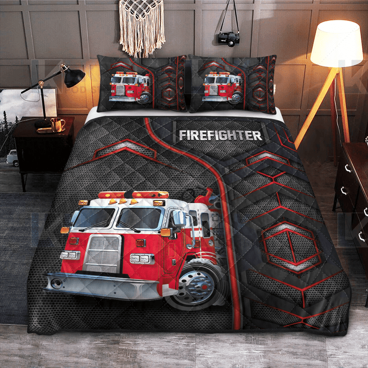 Firefighter - Red Firetruck Art Quilt Bed Sheets Spread Duvet Cover Bedding Sets