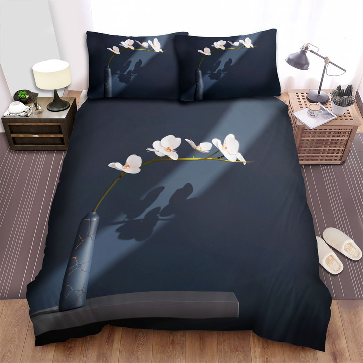 White Orchids Branch 3d Illustration Bed Sheets Spread Duvet Cover Bedding Sets