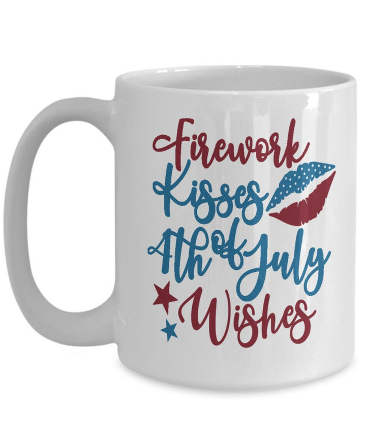 Firework Kisses Mug, 4th Of July Wishes Mug, Independence Day