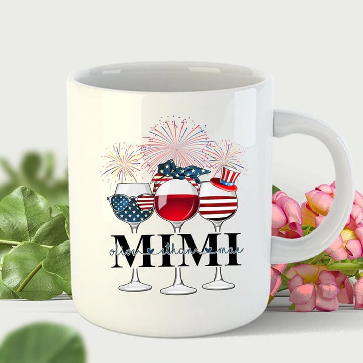 Customized Kids Name Gifts, Mimi And Kids Mug, 4th Of July Mug For Grandma Mother, Mimi Gifts From Son Daughter, Gifts For Her