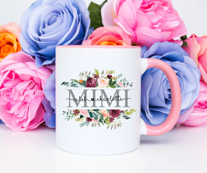Personalized Flowers Mimi Mug, Mimi Gifts, Gifts For Grandma From Grandkids, Custom Grandma Mug With Name
