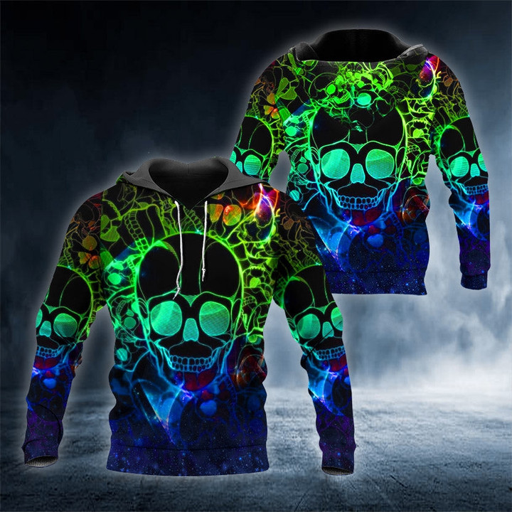Neon Musical Skull 3D Shirt All Over Print Hoodie, Gift For Lover Neon Musical Skull 3D Shirt