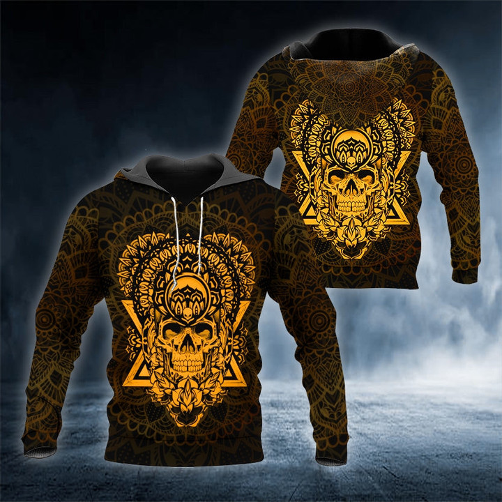 Gold Mandala Sugar Skull Tattoo 3D Shirt All Over Print Hoodie, Gift For Lover Gold Mandala Sugar Skull Tattoo 3D Shirt