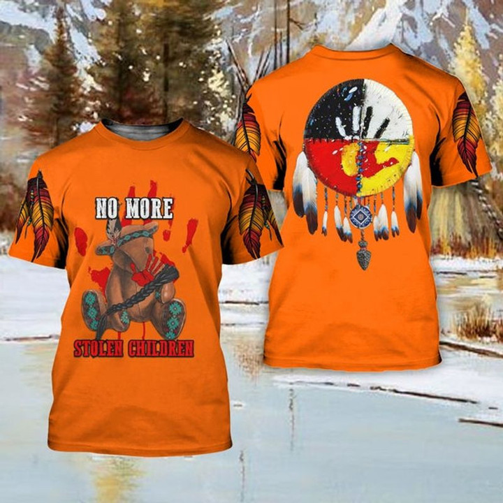 Native Hand Feather No More Stolen Children Unisex 3D T-shirt, Native Lovers Gift All Over Print Shirt