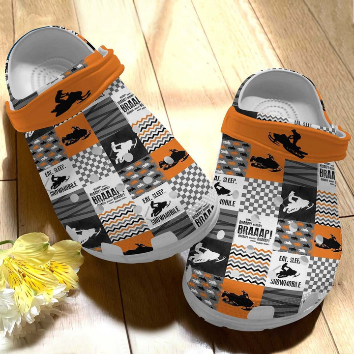 Snowmobile Text Quilts Blocks Classic Clogs Shoe, Gift For Lover Snowmobile Classic Clog Comfy Footwear