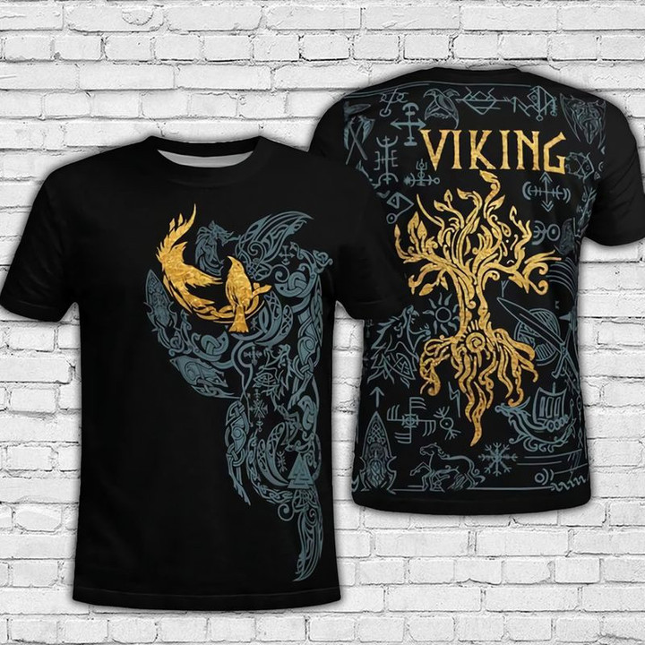Viking Tree Yggdrasil Unisex 3D T-shirt, Viking Pattern Viking Tattoo Unisex Gift All Over Print Shirt