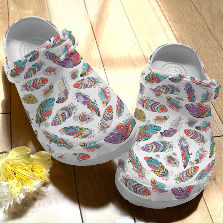 Boho Feathers Classic Clogs Shoe, Gift For Lover Boho Feathers Classic Clog Comfy Footwear