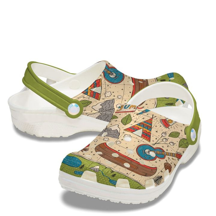 Camping Map Classic Clogs Shoe, Gift For Lover Camping Map Classic Clog Comfy Footwear