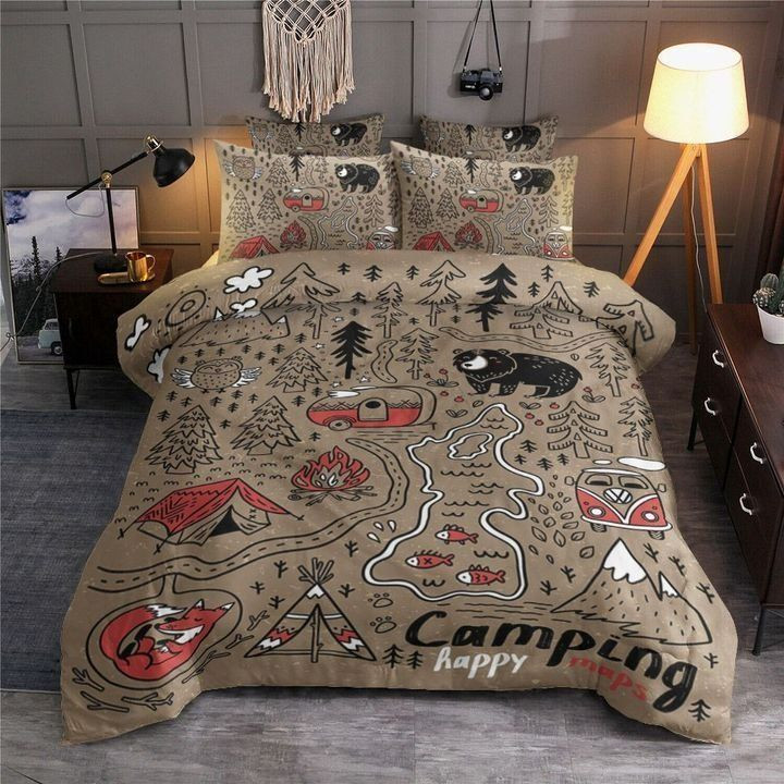Adorable Happy Camping Maps  Bed Sheets Spread  Duvet Cover Bedding Sets