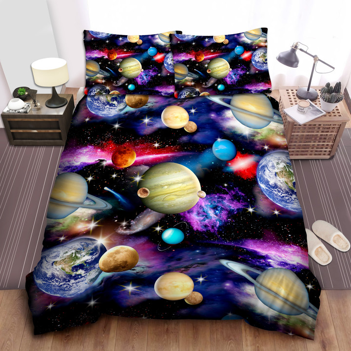 Galaxy Planets In Space Bedding Set (Duvet Cover & Pillow Cases)