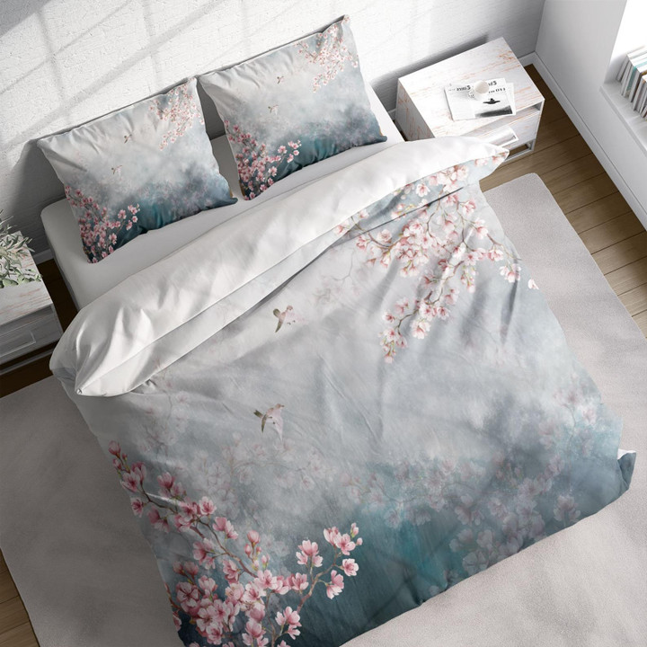 Peach Blossom And Sparrow Bed Sheets Spread  Duvet Cover Bedding Sets