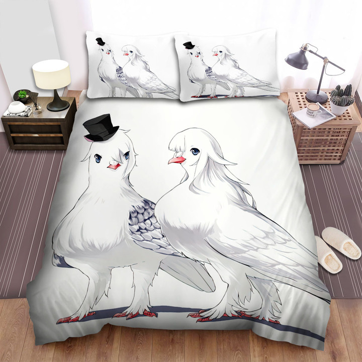 The Wildlife - The White Pigeons Walking Together Bed Sheets Spread Duvet Cover Bedding Sets