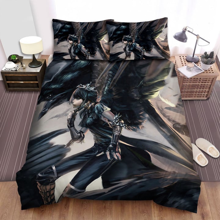 The Crow And The Female Warrior Bed Sheets Spread Duvet Cover Bedding Sets