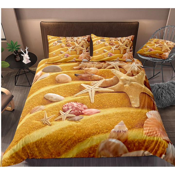 Seashell Starfish On The Beach Bedding Set Bed Sheets Spread  Duvet Cover Bedding Sets
