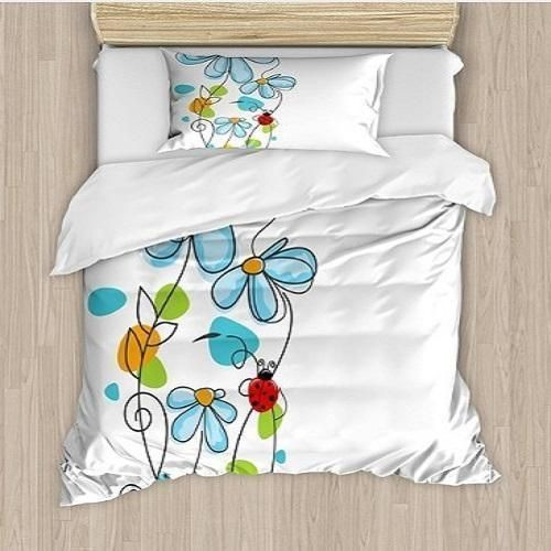 Flower And Ladybug Bed Sheets Duvet Cover Bedding Set Great Gifts For Birthday Christmas Thanksgiving