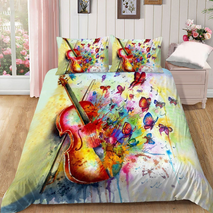 Music Violin Butterflies Bed Sheets Duvet Cover Bedding Set Great Gifts For Birthday Christmas Thanksgiving